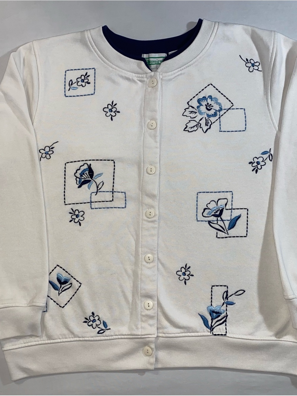 White Floral Embroidered Button-Up Sweater Cardigan